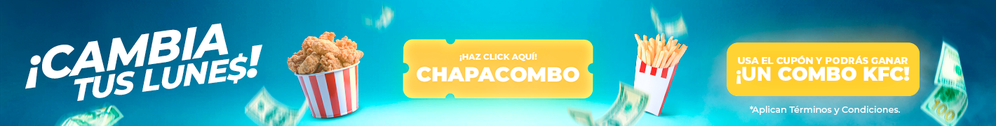 Imagen promocional de sorteo de lunes con combos de pollo frito y papas fritas de KFC.